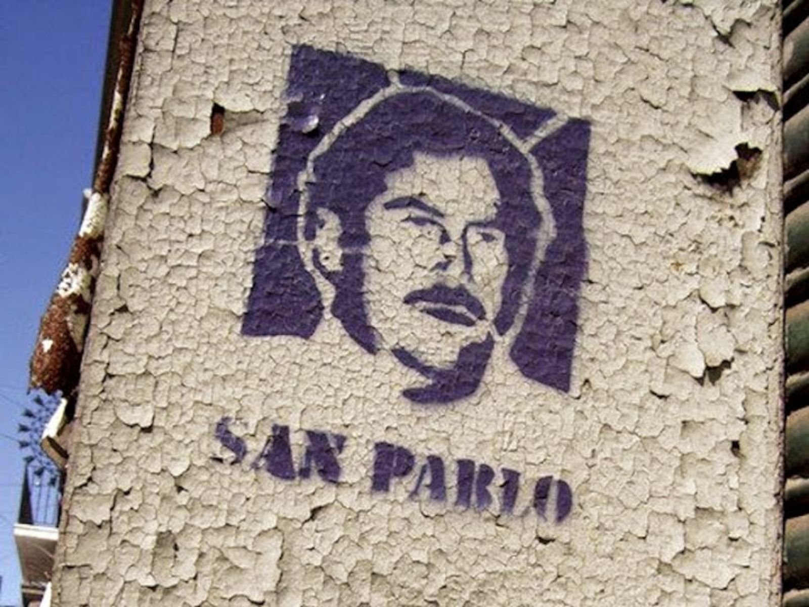 Grafite de Pablo Escobar com a inscrição "San Pablo". Autor desconhecido.